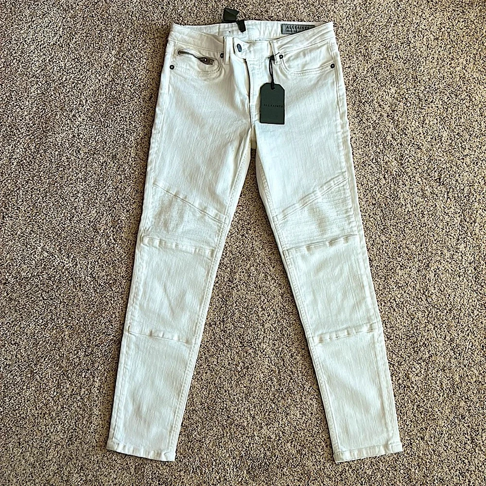 Allsaints NWT Off White Skinny Fit Low Rise Biker Seaming Cropped Pants **Sz 28* - Picture 3 of 8